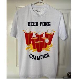 MEN’S BEER PONG CHAMPION White Graphic TSHIRT NWT